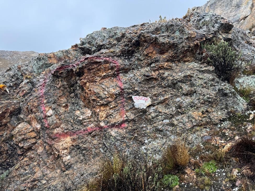 Panel sample (1.0 x 1.0 m) on brecciated quartz arenite outcrop. Sample 150628: 0.729 g/t Au, 2 g/t Ag.